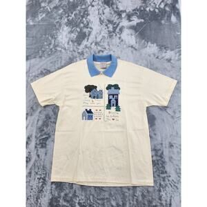 Vintage Valerie Sockwell Folk Art Applique Quilted Embroidered Collared Tee L
